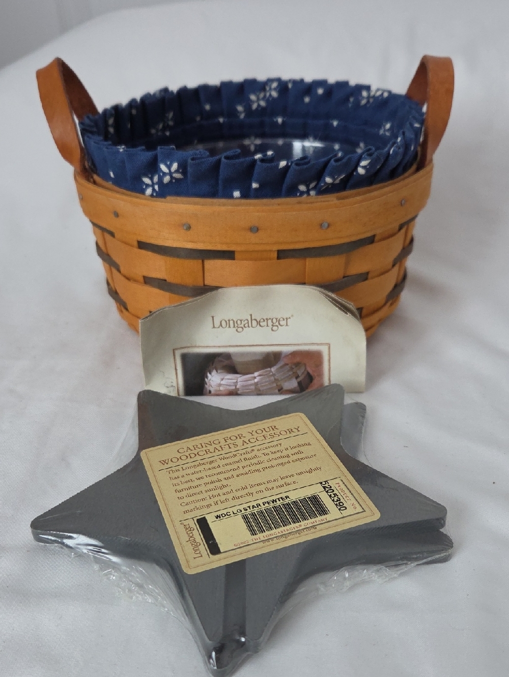 Longaberger Blue-Lined Tan Woven Basket